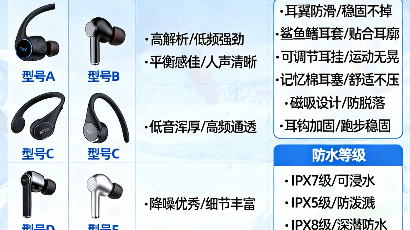 满冠体育编辑实测六款运动蓝牙耳机，包括音质、佩戴稳固性、防水等级对比
